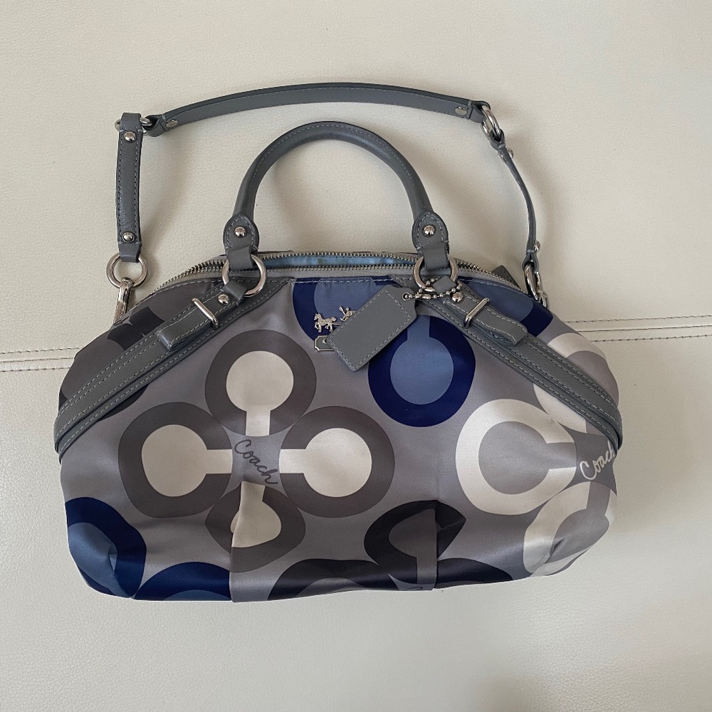 Coach Gray and Navy Signature Circle Print Satchel 2010 Ashley